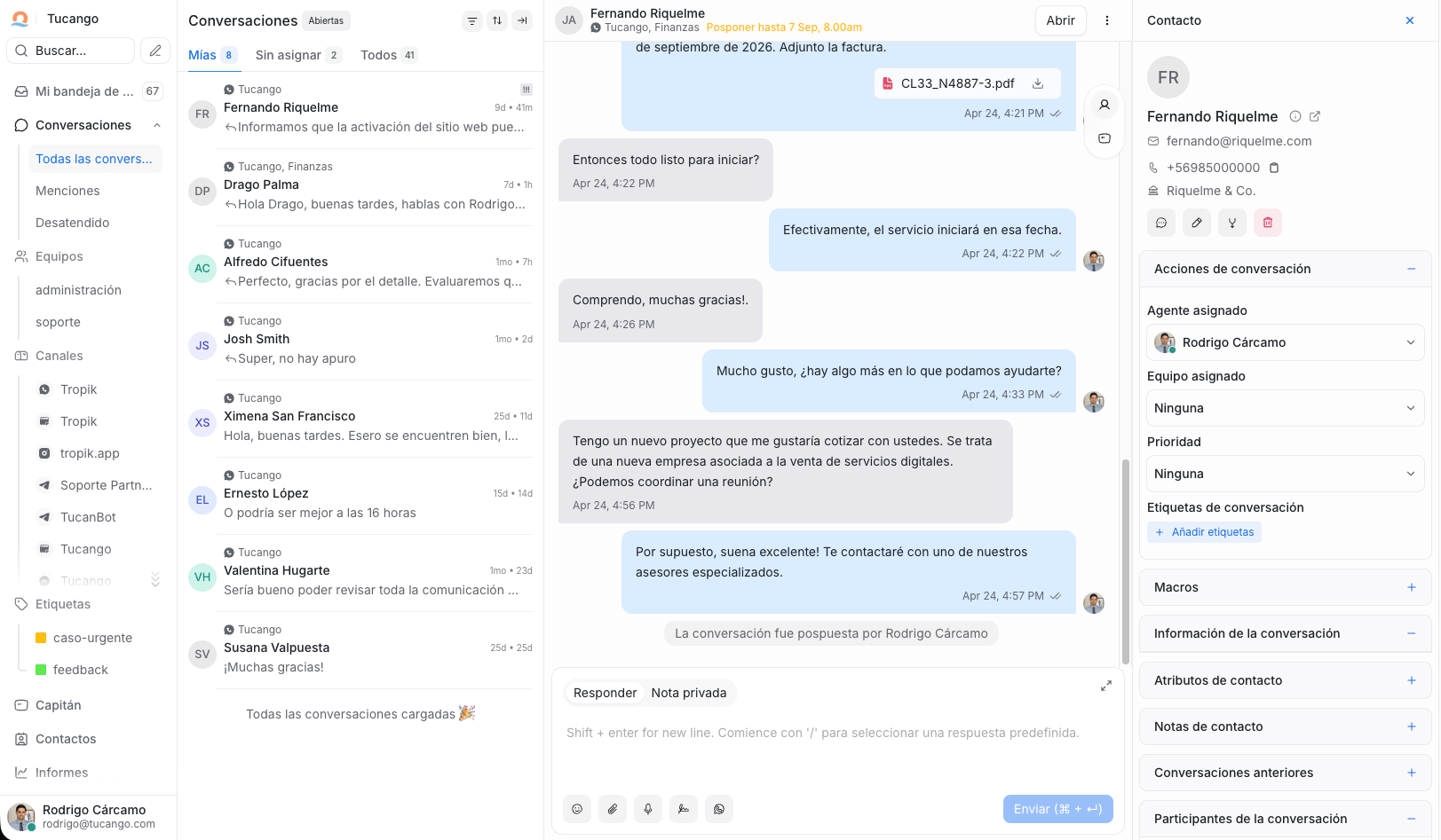 Visualización del centro de comunicación omnicanal